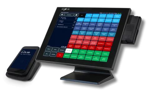 RST EPOS restaurant POS with integrated card reader showing an order in progress