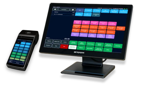 RST EPOS restaurant POS with integrated card reader showing an order in progress